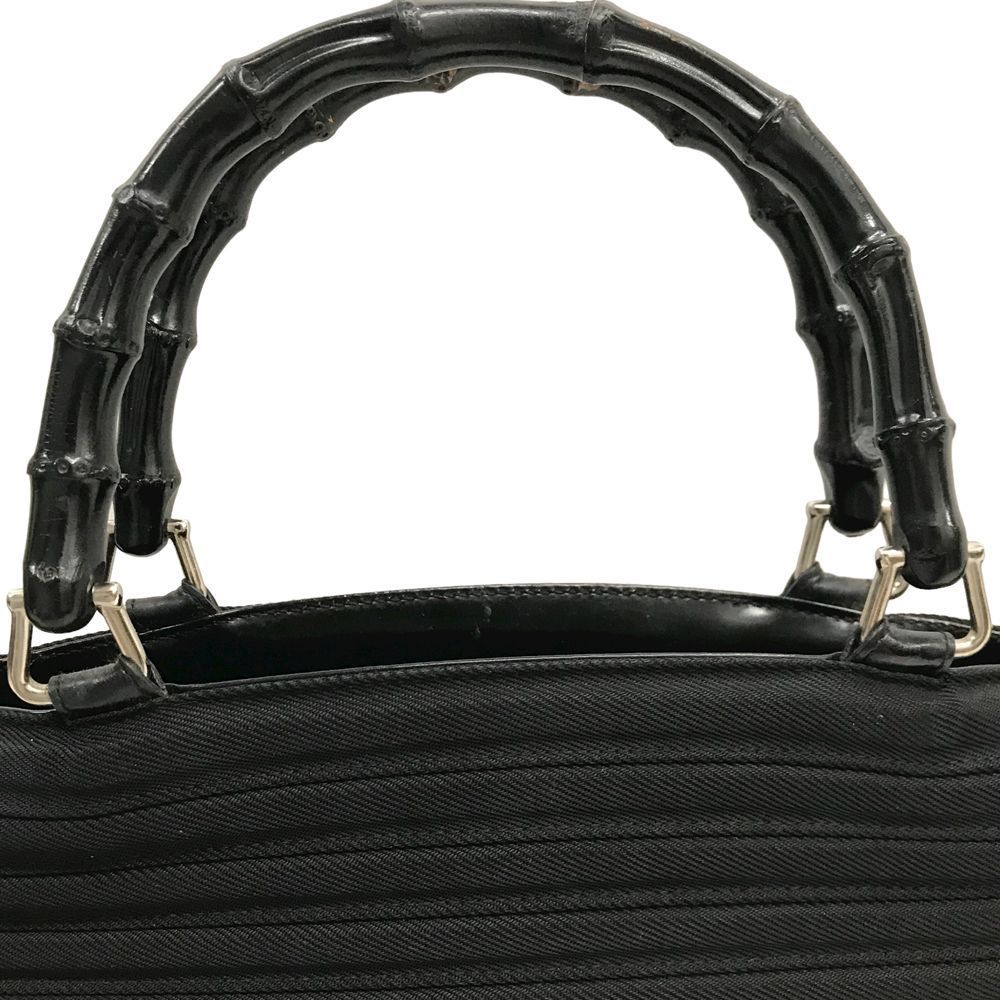 Gucci Bamboo Shoulder Bag Diagonal Black Canvas Enamel Detachable Strap - Picture 12 of 16